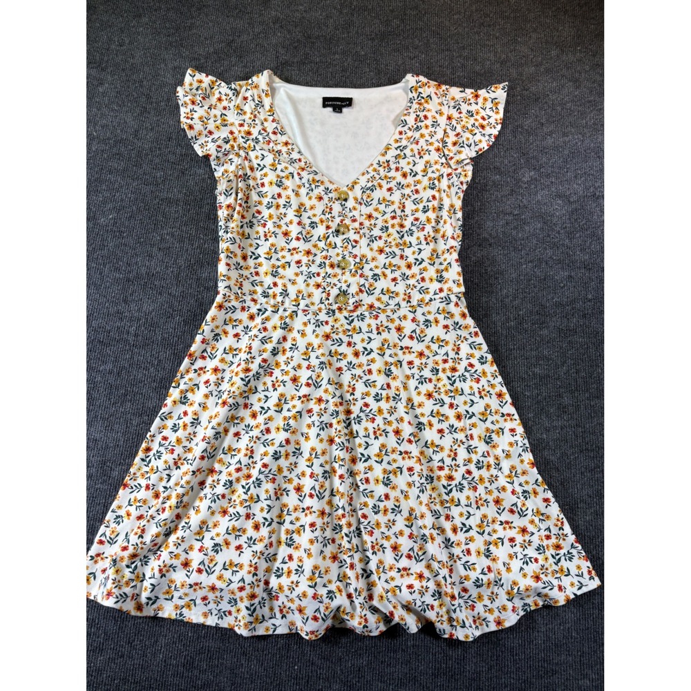 Fortune + Ivy Floral Flutter Sleeve Mini Dress White Yellow Orange Large 1447Q1P